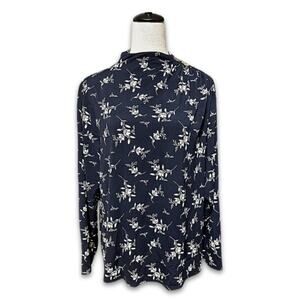 Belldini Blouse Mock Neckline Shoulder Button Floral Blue/Cream Women's 2X NWT